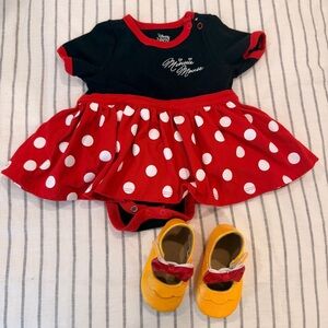 Disney Minnie Mouse Red and Black Baby Outfit with Yellow‎ Shoes